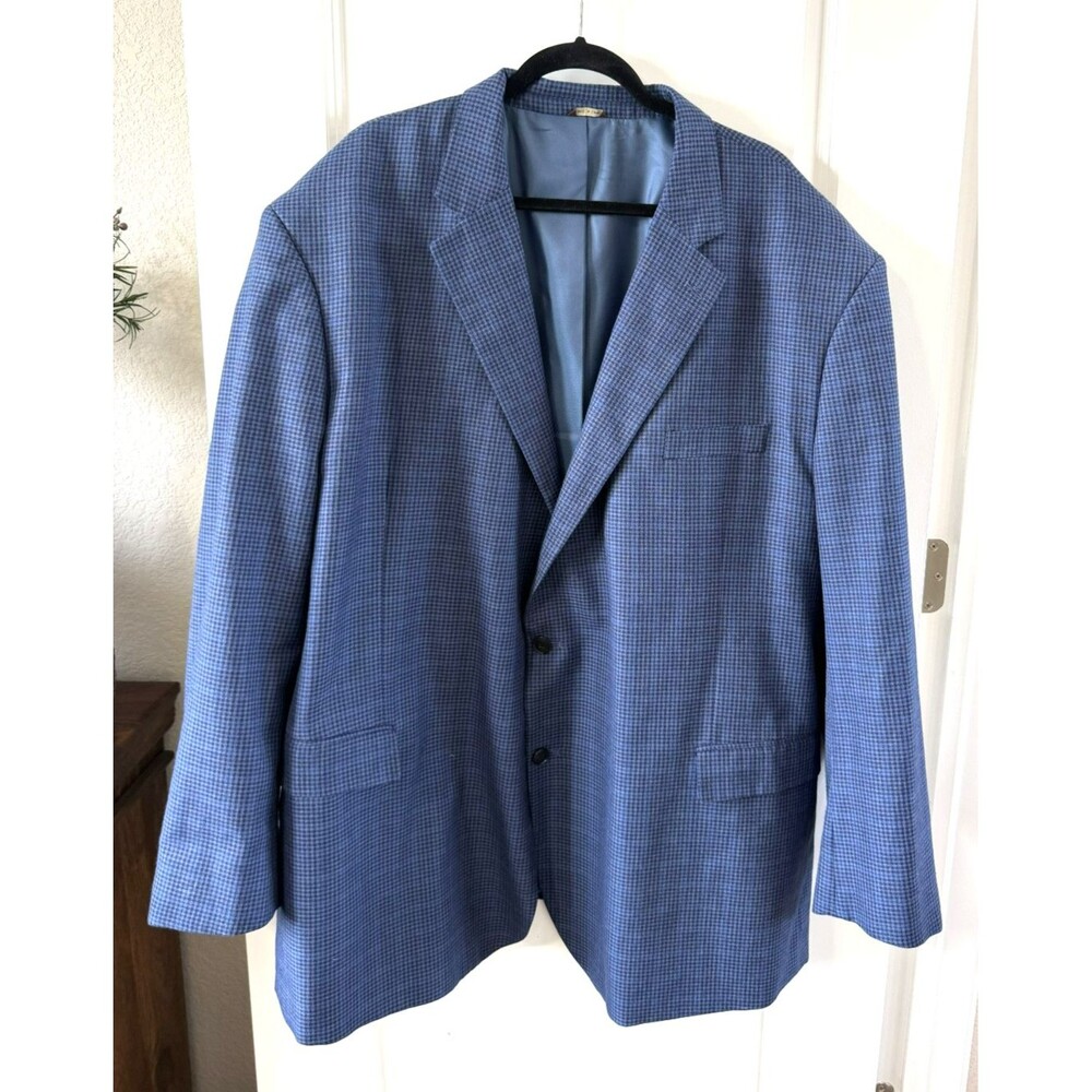 Oak Hill Blazer Mens 5XL 62/64R Blue Gingham Two Button Sport Coat